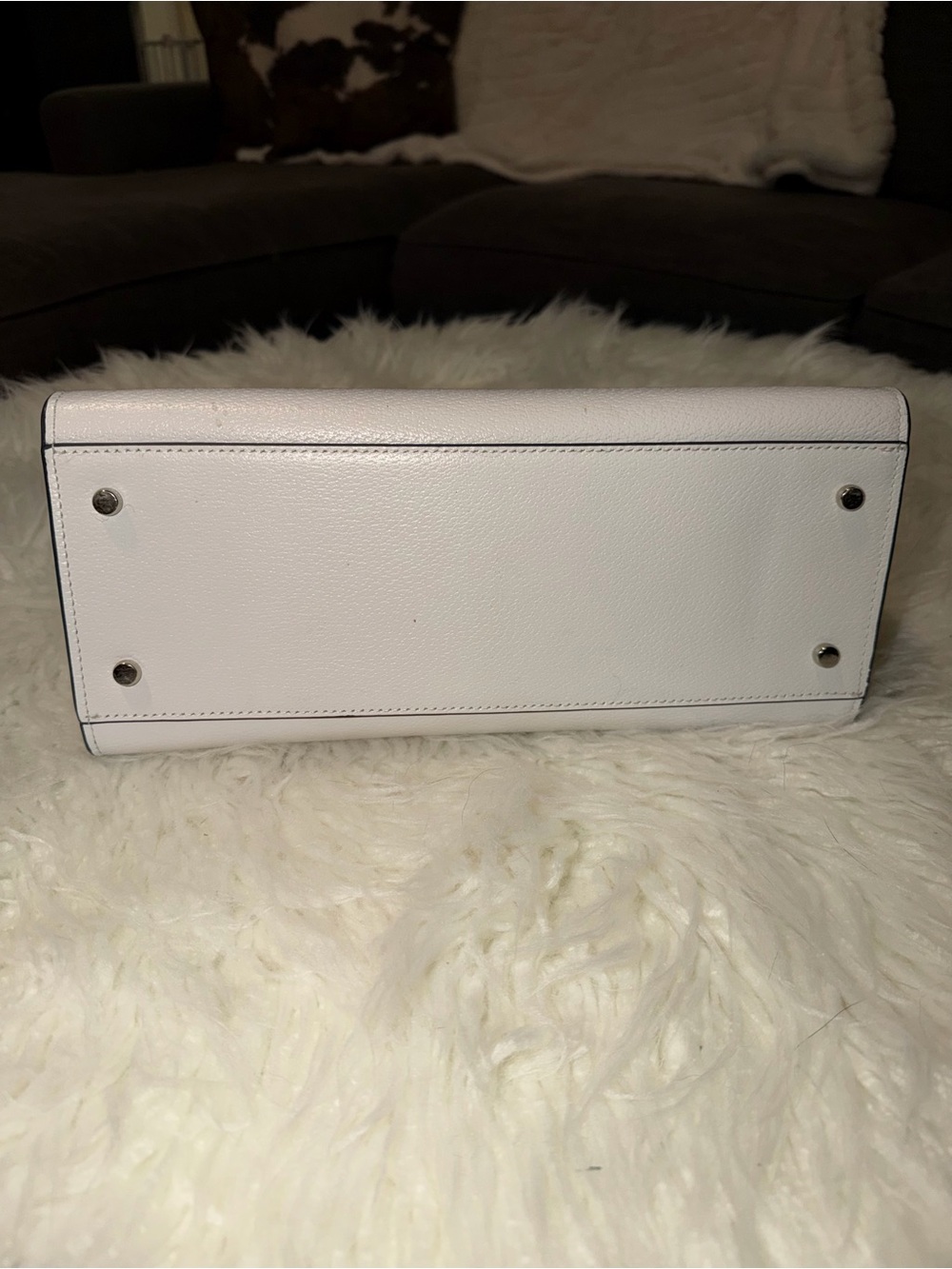 KATE SPADE // White Structured Leather Tote with Top Handles - Picture 3 of 6